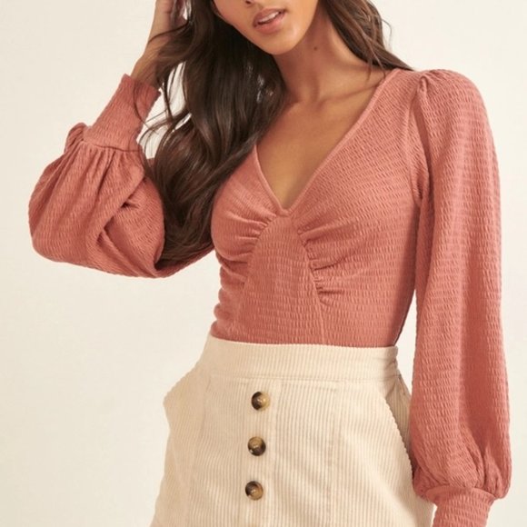 Cassie V Neck Bishop Sleeve Bodysuit - Picture 3 of 6